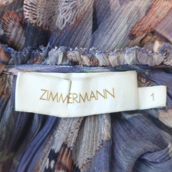 Zimmermann Botanica Tie-Neck Blouson Sleeve Dress Purple Floral Chiffon Size 1 - Picture 7 of 8